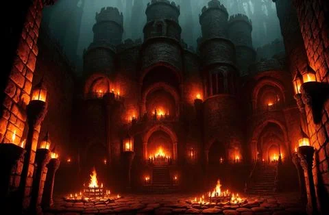 Fire in the night medieval castle Illustrazione stock