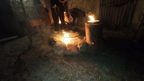 Fire in the night slow motion Video stock 297217459