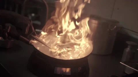 Fire, Noodles, Pan, Vegetables, Pan, Kitchen, Thai, Food, Cooking Stock Footage 144071644