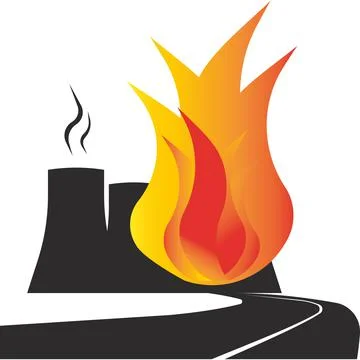 Fire at the nuclear power plant. Vector flat image. Stock Illustration