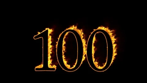 Fire number 100 on black background Stock Footage 76349494