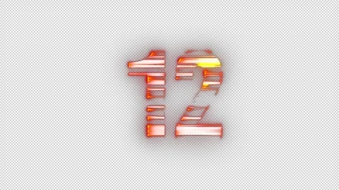 Fire number 12 with glitch effect and alpha channel, number twelve Stock Footage 278022829
