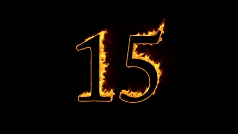 Fire number 15 on black background Stock Footage 76257149