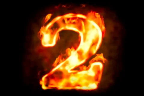 Fire number 2 of burning flame light, 3D rendering Illustrazione stock