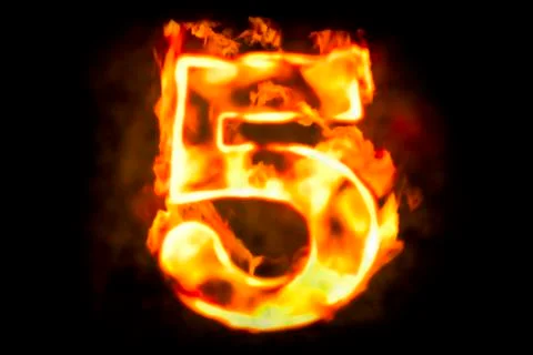 Fire number 5 of burning flame light, 3D rendering Illustrazione stock