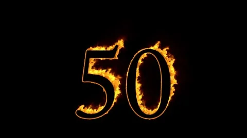 Fire number 50 on black background Stock Footage 76258981
