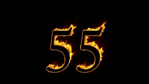 Fire number 55 on black background Stock Footage 76261392