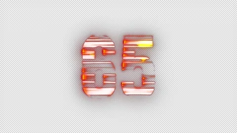 Fire number 65 with glitch effect and alpha channel, number sixty five Video stock 278179204
