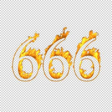 Fire number 666 isolated on transparent background, 3d illustration Stock Illustration