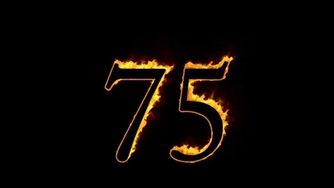 Fire number 75 on black background Stock Footage 76287992