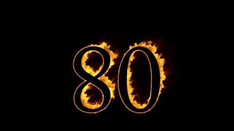 Fire number 80 on black background Stock Footage 76288446
