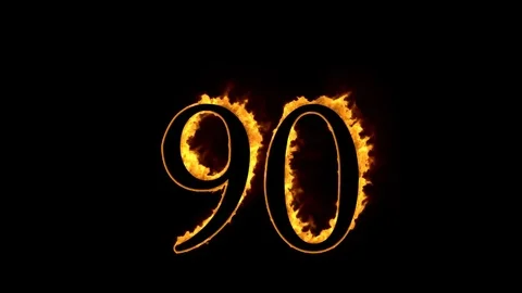 Fire number 90 on black background Stock Footage 76335886
