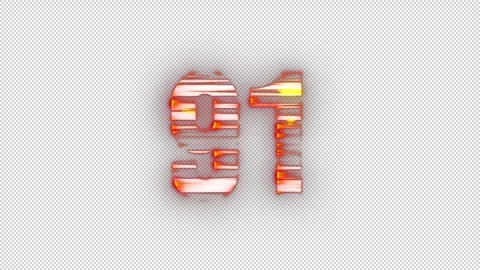 Fire number 91 with glitch effect and alpha channel, number ninety-one Stock Footage 278186102