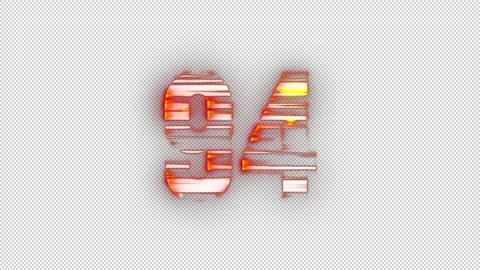 Fire number 94 with glitch effect and alpha channel, number ninety-four Stock Footage 278186180