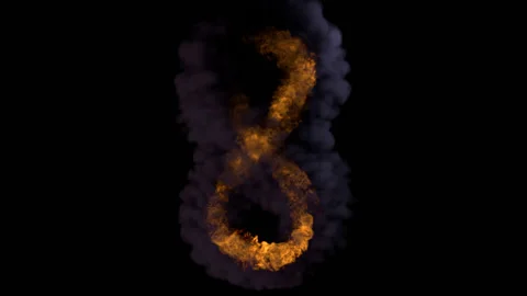 Fire number eight n the black background. 3d rendering plus alpha channels Stock Footage 134071382