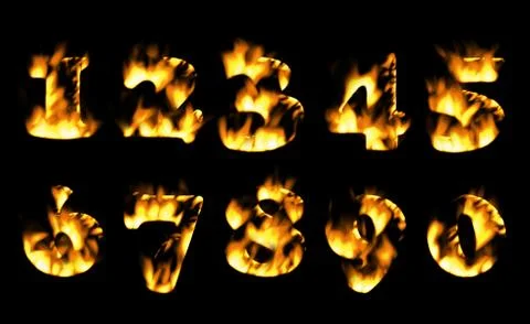 Fire number, figures in flame.  Stock Illustration