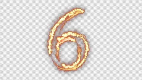 Fire number six on alpha channel background. Video stock 144023534