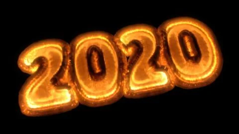 Fire numbers 2020 made of fire with smoke on a black background 3d illustration Stock Illustration