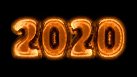 Fire numbers 2020 made of fire with smoke on a black background 3d illustration Illustrazione stock