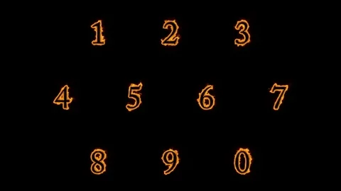 Fire numbers on black background Stock Footage 76285398