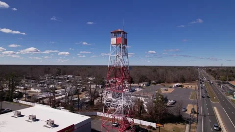 Fire observation tower slow descent and rotation around tower Stock Footage 268009066