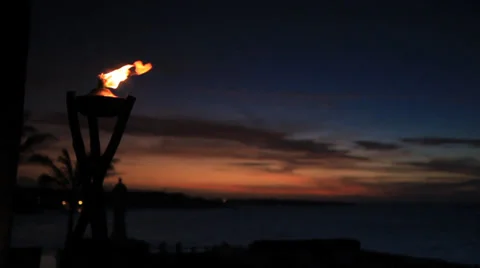 Fire by the Ocean Stock Footage 34745438