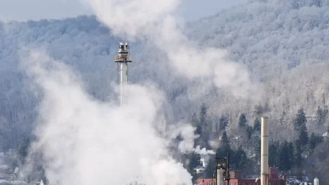 Fire oil rig close up winter, energy crisis Stock Footage 257942282