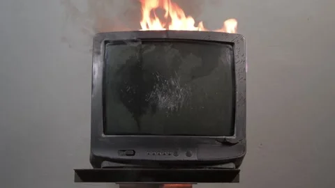 The fire of an old TV in the apartment, the fire spreads to the equipment, a fir Video stock 156961896