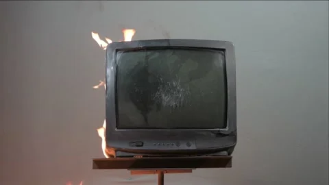 The fire of an old TV in the apartment, the fire spreads to the equipment, Stock Footage 156961904