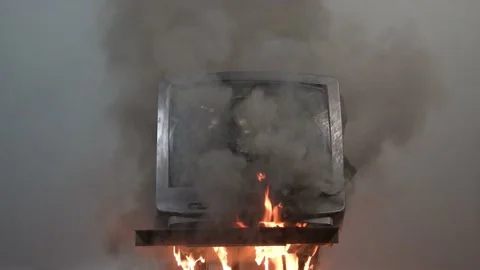 The fire of an old TV in the apartment, the fire spreads to the equipment. Stock Footage 156961936