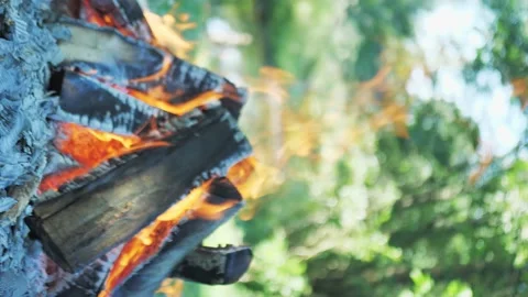 Fire is out of focus. close up. vertical video Video stock 166971645