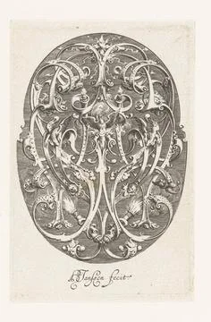 Fire; Oval with the four elements. Oval with ornamental towers. In the mid... Foto stock