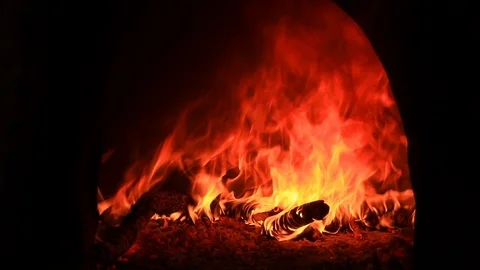 Fire in oven with Perfect flames Stock Footage 125908775