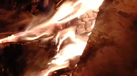 Fire in the oven on a winter day Stock Footage 205070498