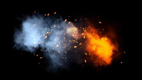 Fire particles effect dust debris isolated on black background, motion powder Illustrazione stock