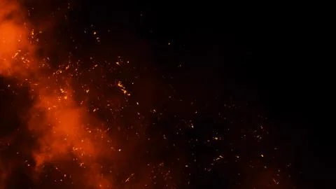 Fire particles effect dust debris isolated on black background, motion spray  Stock Illustration