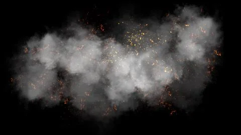 Fire particles effect dust debris isolated on black background, motion powder Stock Illustration