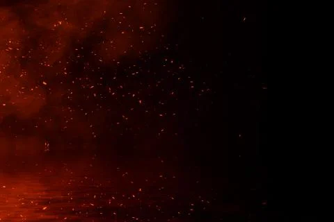 Fire particles embers with reflection in water. Design texture for banner,fly Stock Illustration