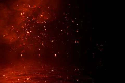 Fire particles embers with reflection in water. Design texture for banner,fly Stock Illustration