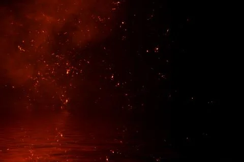 Fire particles embers with reflection in water. Design texture for banner,fly Stock Illustration