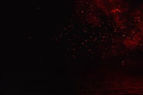 Fire particles embers with reflection in water. Design texture for banner,fly Stock Illustration