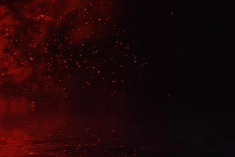 Fire particles embers with reflection in water. Design texture for banner,fly Stock Illustration