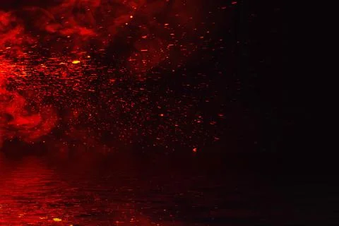 Fire particles embers with reflection in water. Design texture for banner,fly Illustrazione stock