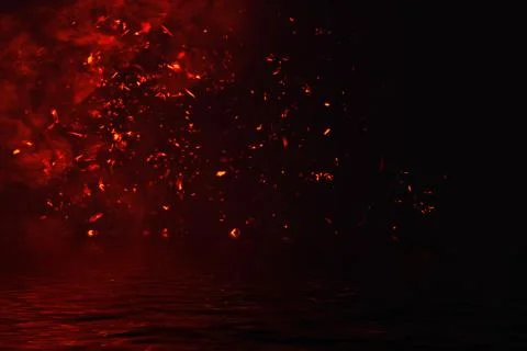 Fire particles embers with reflection in water. Design texture for banner,fly Stock Illustration