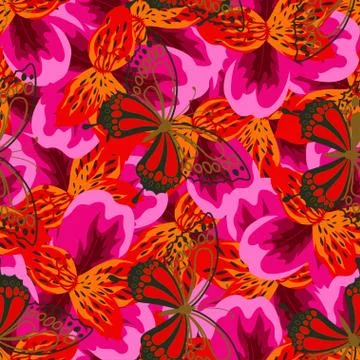 Fire pattern with butterflies Stock Illustration