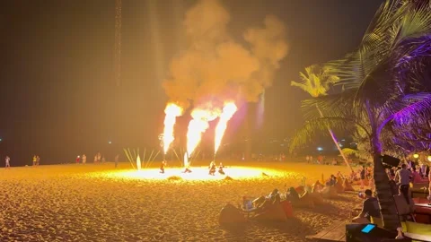 Fire Performance on Karon Beach, Phuket at Night 스톡 동영상 308135604