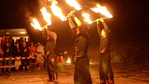 Fire Performance in Prague Czech Republic 2 Stock Footage 132116525