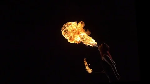 Fire performer, Slow Motion Stock Footage 85654815