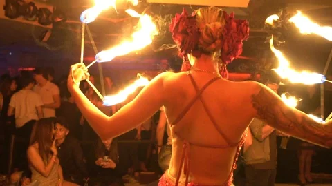 Fire Performer in Slow Motion Video stock 92613428