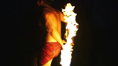 Fire Performer In Slow Motion - Hawaii Stock Footage 74155218